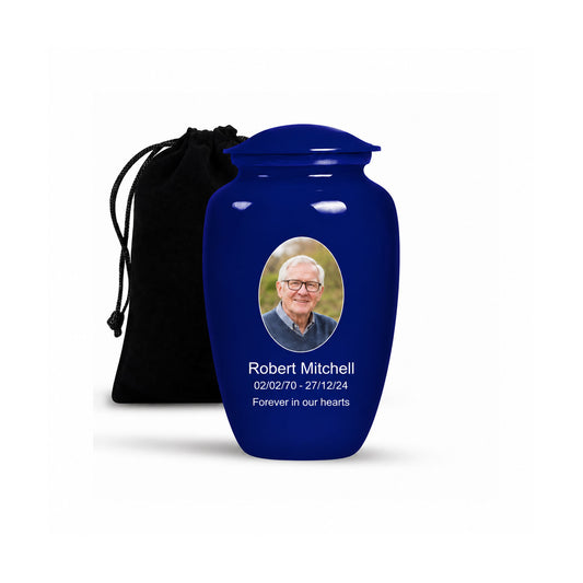 Custom Cremation Urn – Classic Dark Blue Memorial Urn for Ashes