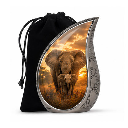 Baby Calf & Mother Elephant Cremation Urn For Ashes