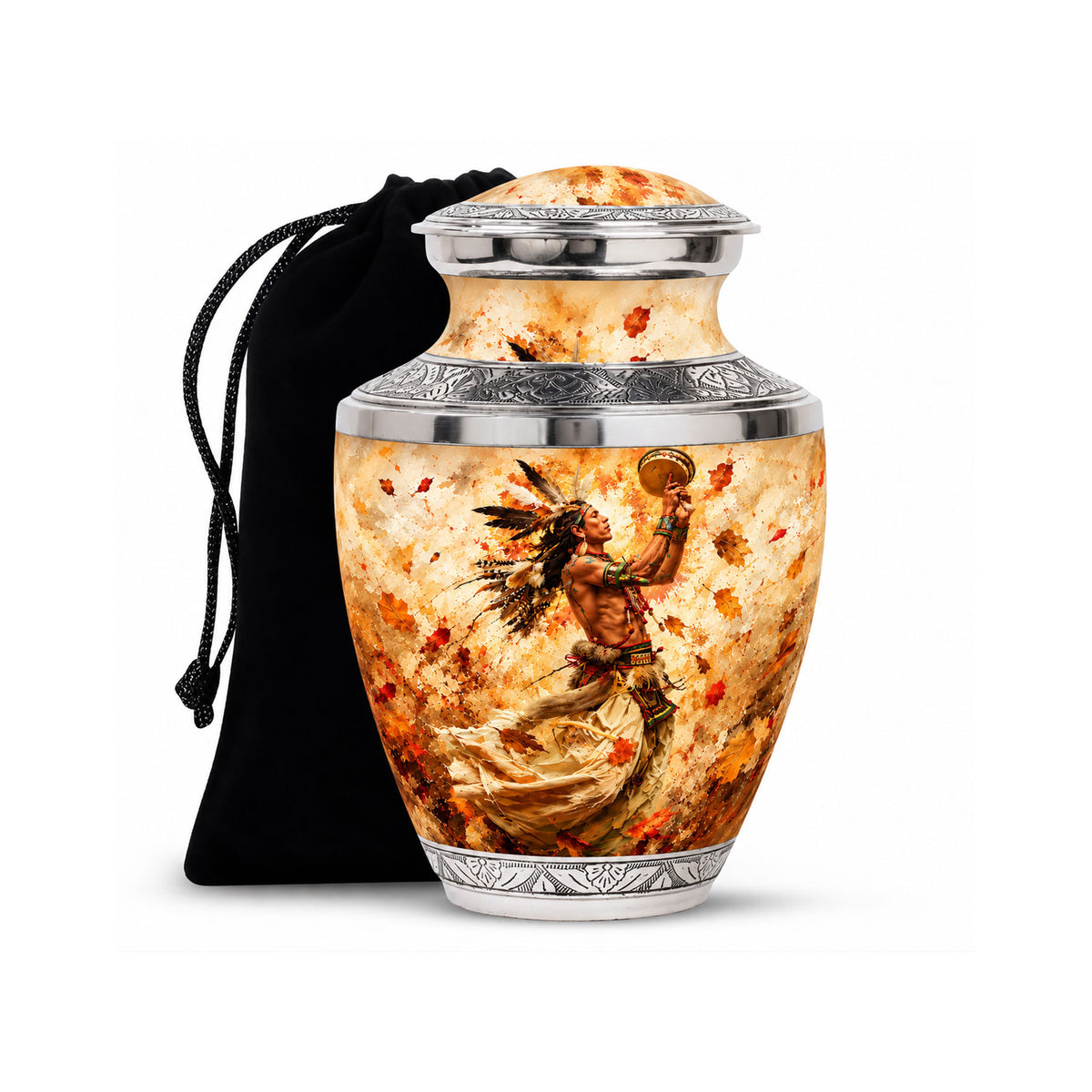Native American Dancer Autumn Leaves Cremation Urn