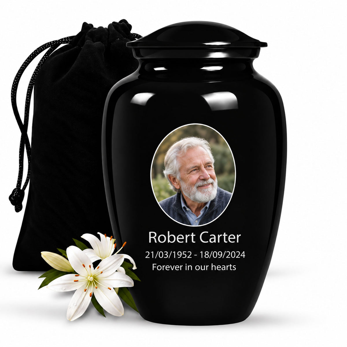 Custom Cremation Urn – Classic Black Urn for Human Ashes