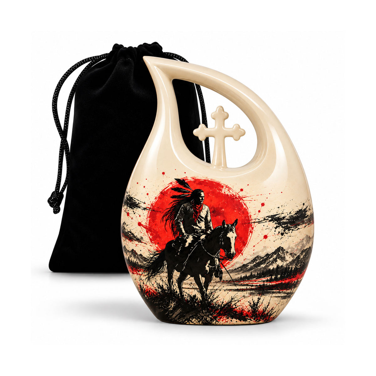 American Horseback Rider Red Sun Cremation Urn for Ashes