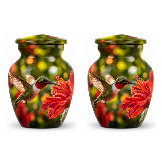 Hibiscus and Hummingbird Cremation Urn for Ashes