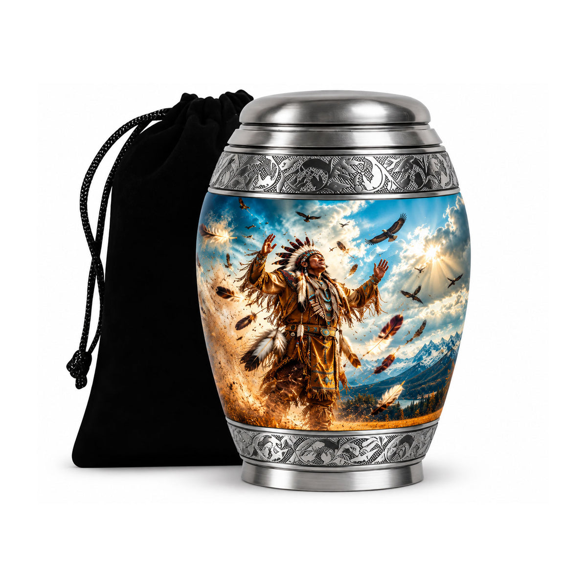 American Chief Eagle Feathers Cremation Urn for Ashes