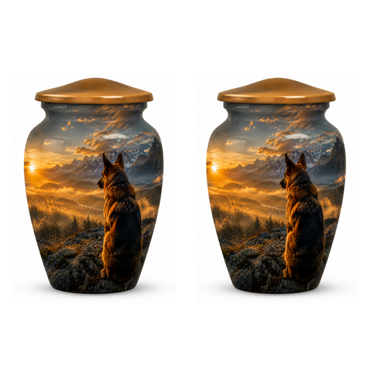 Mountain Sunset View Wolf Cremation Urn