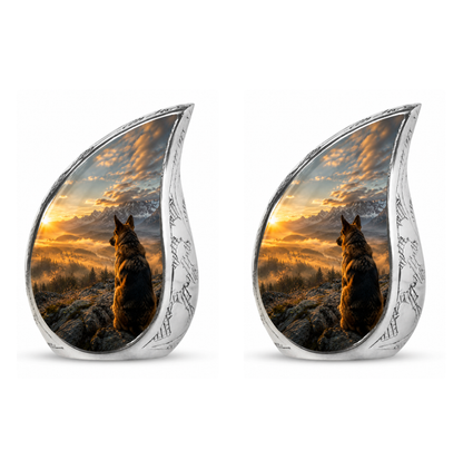 Mountain Sunset View Wolf Cremation Urn