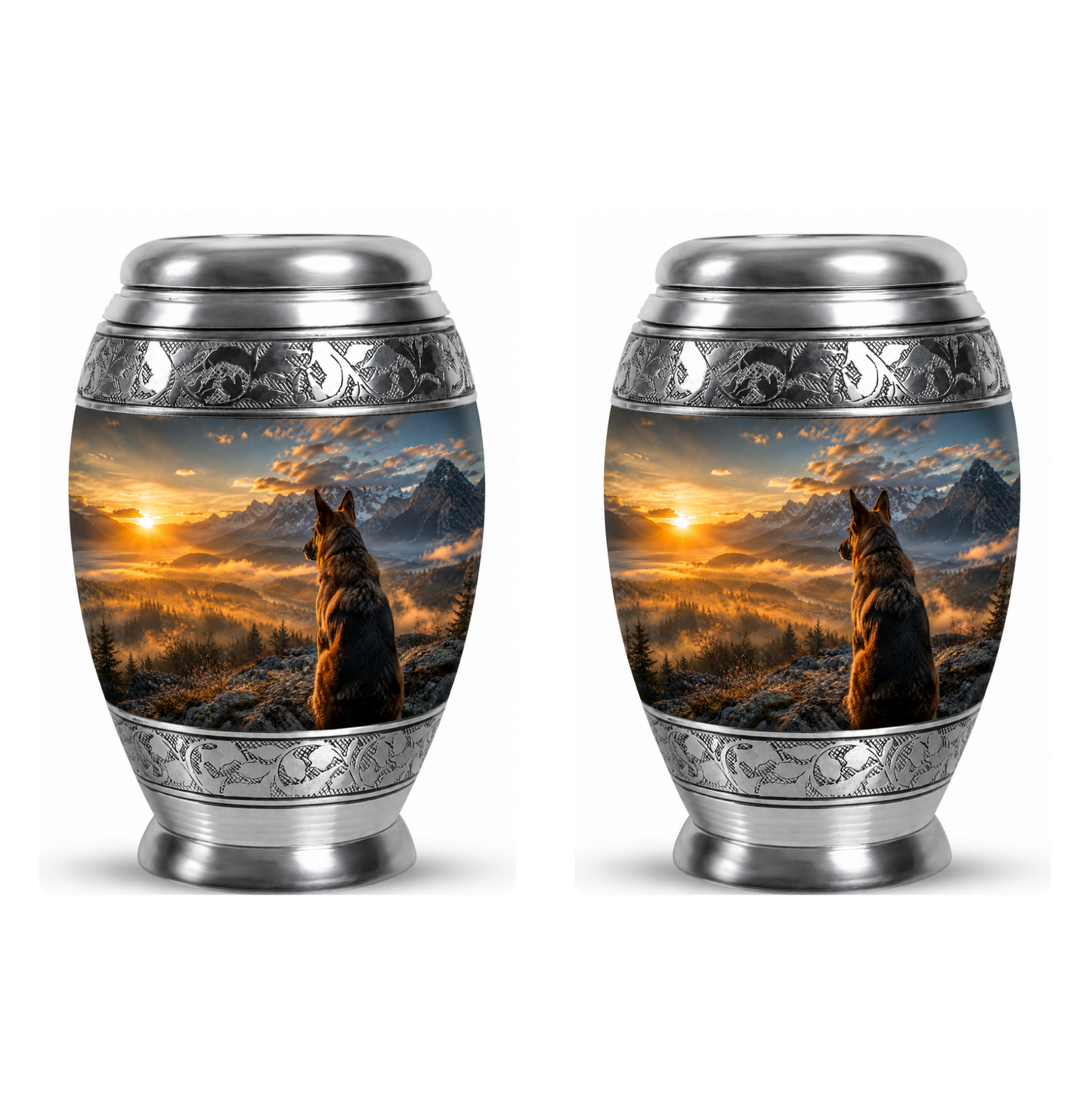 Mountain Sunset View Wolf Cremation Urn