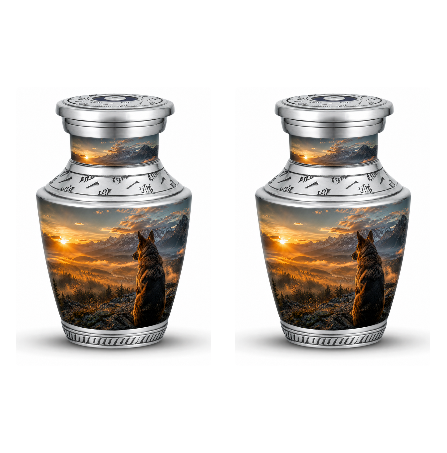 Mountain Sunset View Wolf Cremation Urn