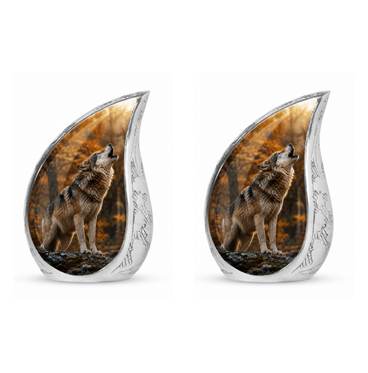 Howling Wolf Teardrop Cremation Urn for Ashes