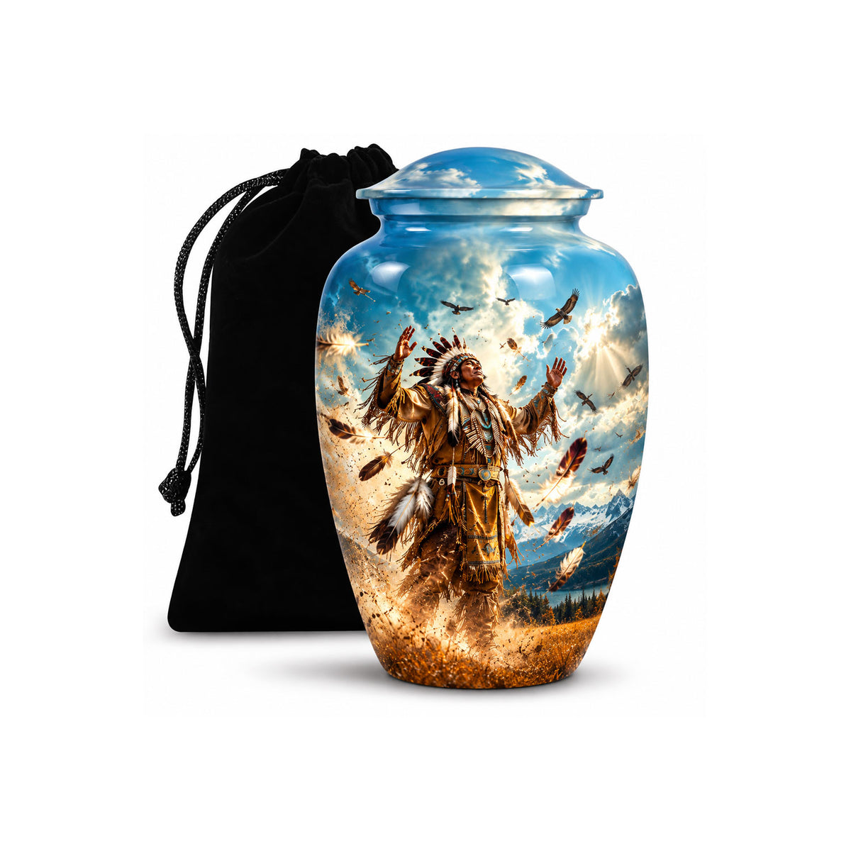 American Chief Eagle Feathers Cremation Urn for Ashes