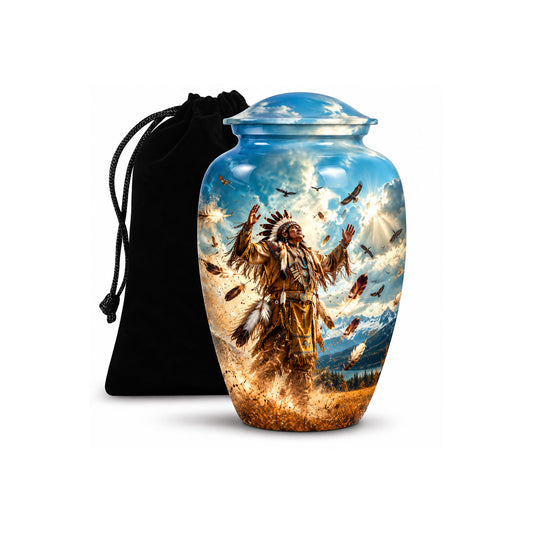 American Chief Eagle Feathers Cremation Urn for Ashes