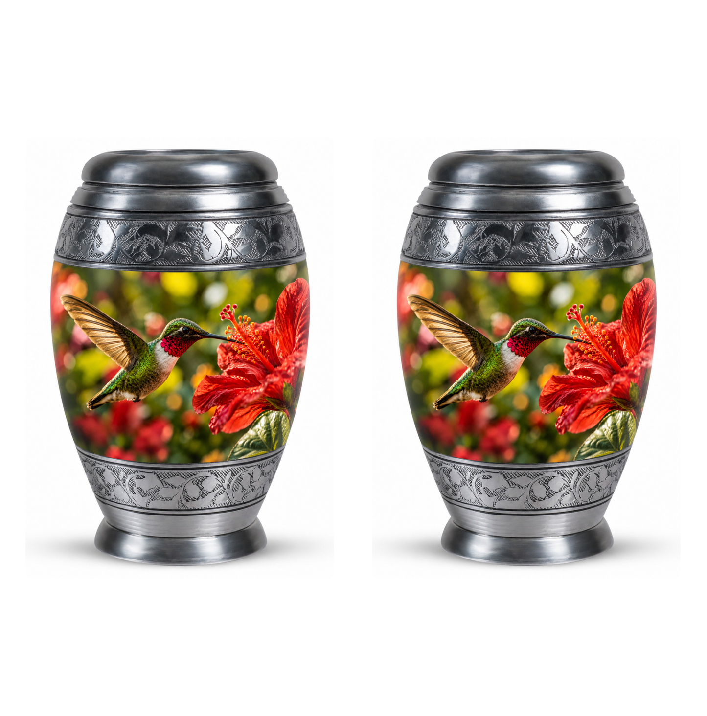 Hibiscus and Hummingbird Cremation Urn for Ashes