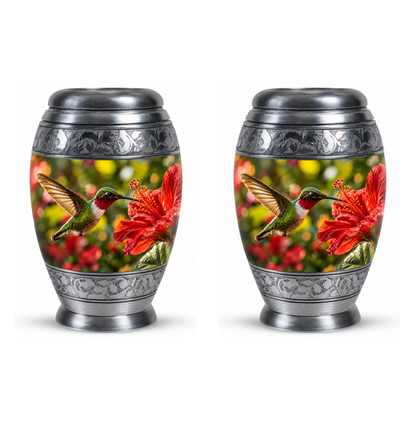 Hibiscus and Hummingbird Cremation Urn for Ashes
