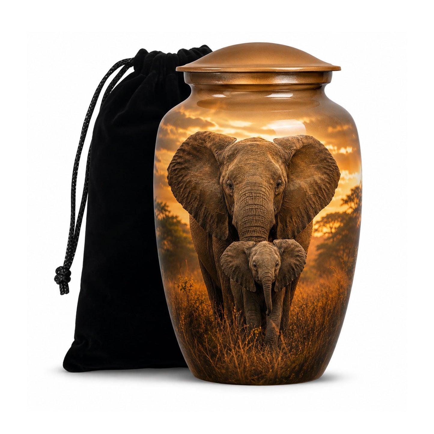Baby Calf & Mother Elephant Cremation Urn For Ashes
