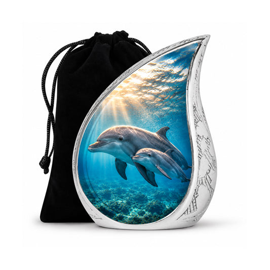 Calf & Mother Dolphin Teardrop Cremation Urn for Ashes