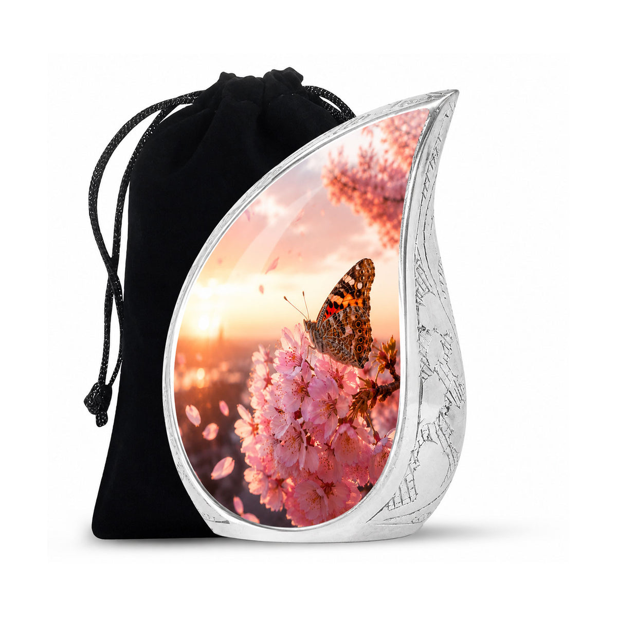 Cherry Blossom Butterfly Teardrop Cremation Urn