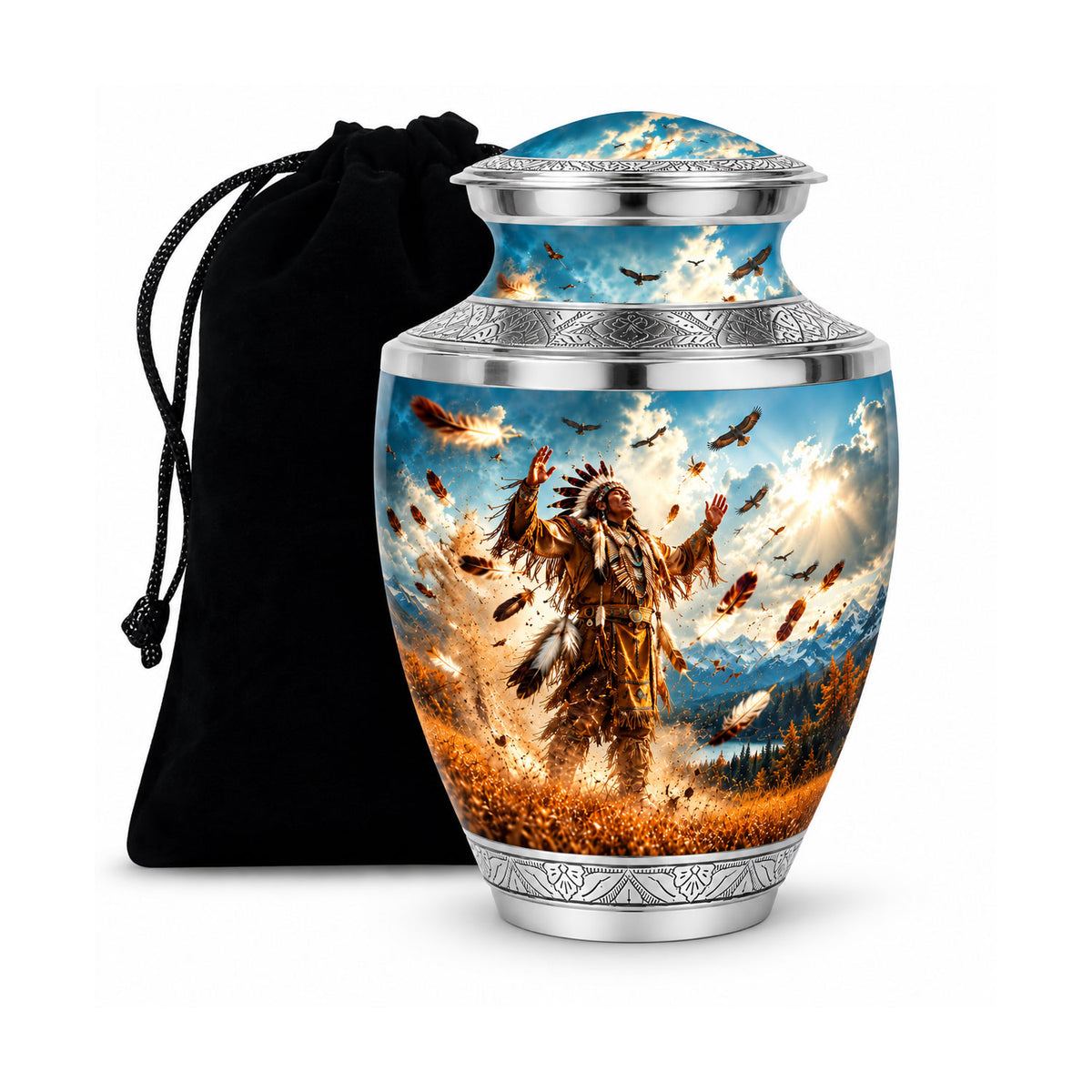 American Chief Eagle Feathers Cremation Urn for Ashes