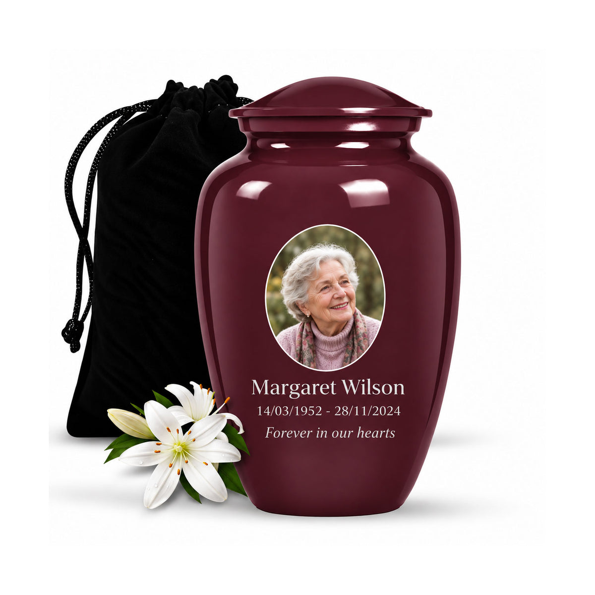 Custom Cremation Urn – Classic Burgundy Urn for Human Ashes