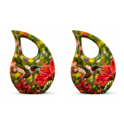 Hibiscus and Hummingbird Cremation Urn for Ashes