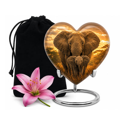 Baby Calf & Mother Elephant Cremation Urn For Ashes