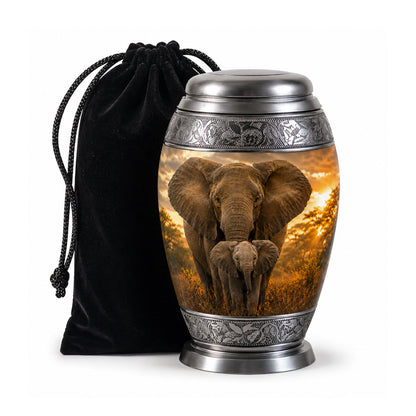 Baby Calf & Mother Elephant Cremation Urn For Ashes