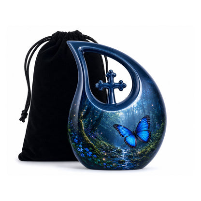 Blue Butterfly Cremation Urn for Ashes