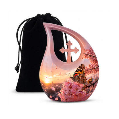 Cherry Blossom Butterfly Cremation Urn for Ashes