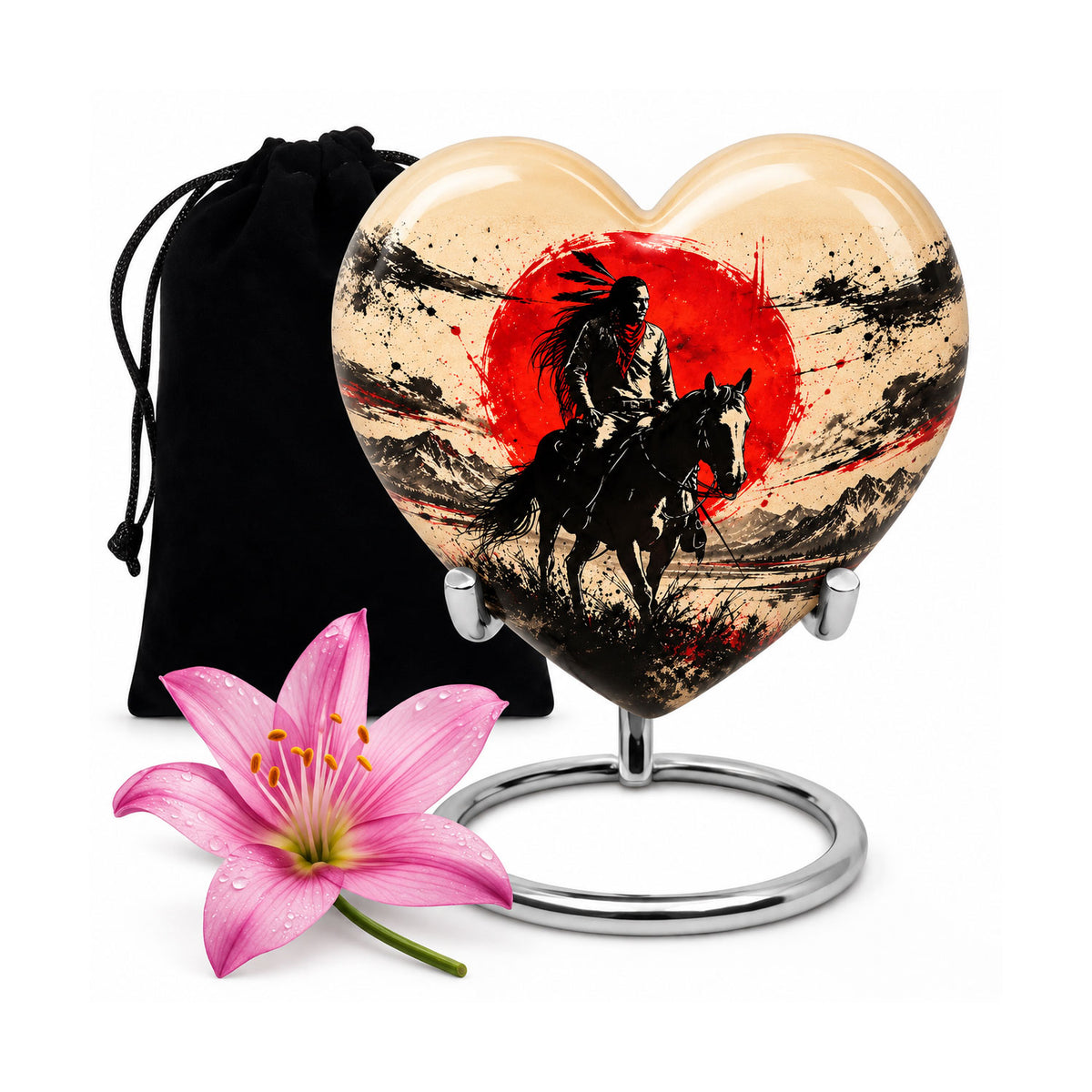 American Horseback Rider Red Sun Cremation Urn for Ashes