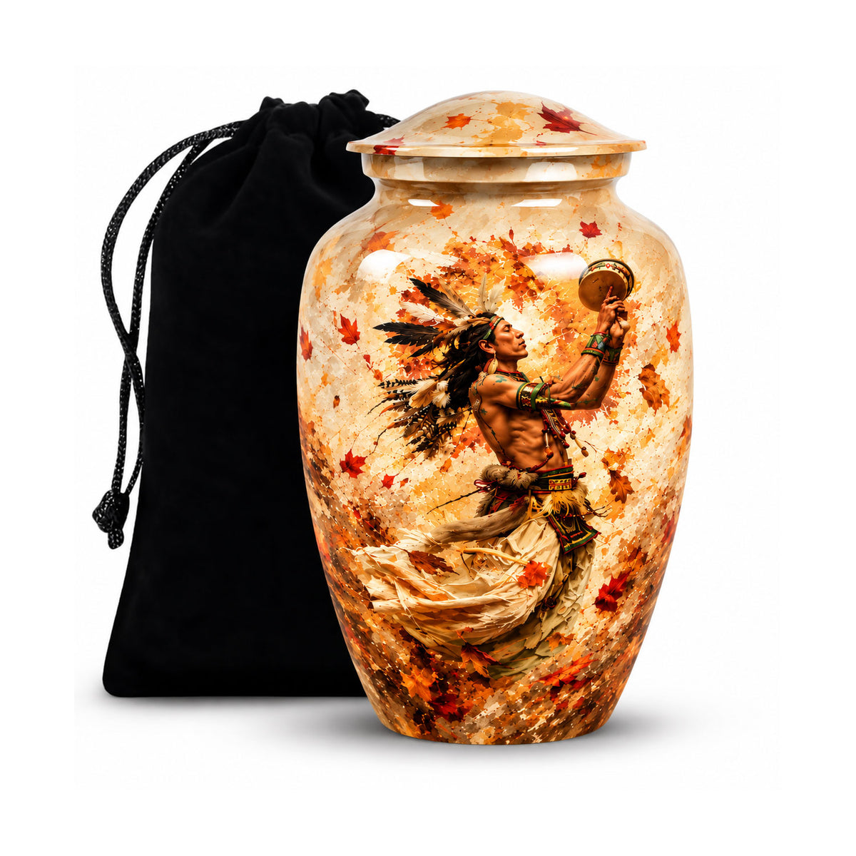 Native American Dancer Autumn Leaves Cremation Urn