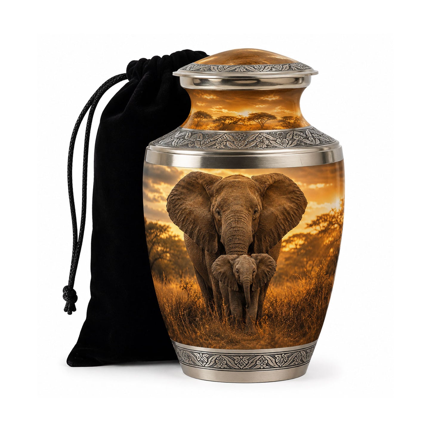 Baby Calf & Mother Elephant Cremation Urn For Ashes
