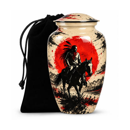 American Horseback Rider Red Sun Cremation Urn for Ashes