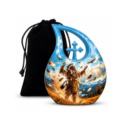 American Chief Eagle Feathers Cremation Urn for Ashes