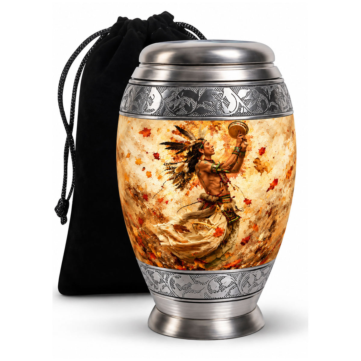 Native American Dancer Autumn Leaves Cremation Urn
