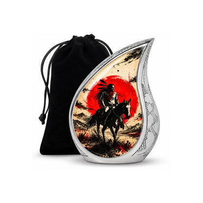 American Horseback Rider Red Sun Cremation Urn for Ashes