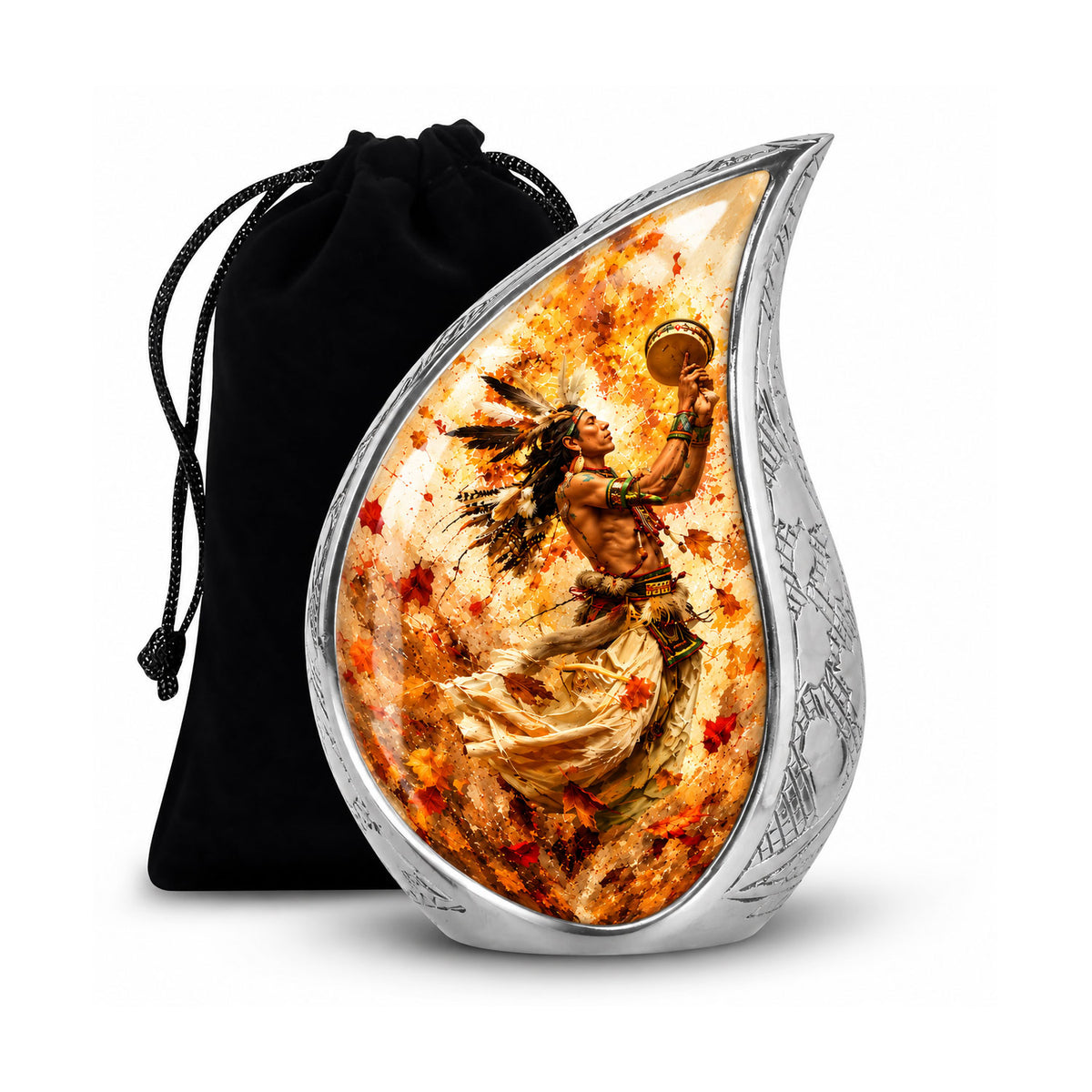 Native American Dancer Autumn Leaves Cremation Urn