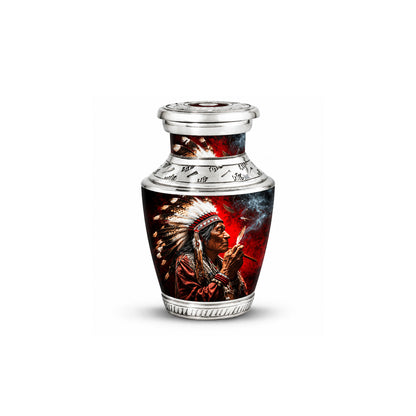 Native American Elder Feather Headdress Red Smoke Cremation Urn