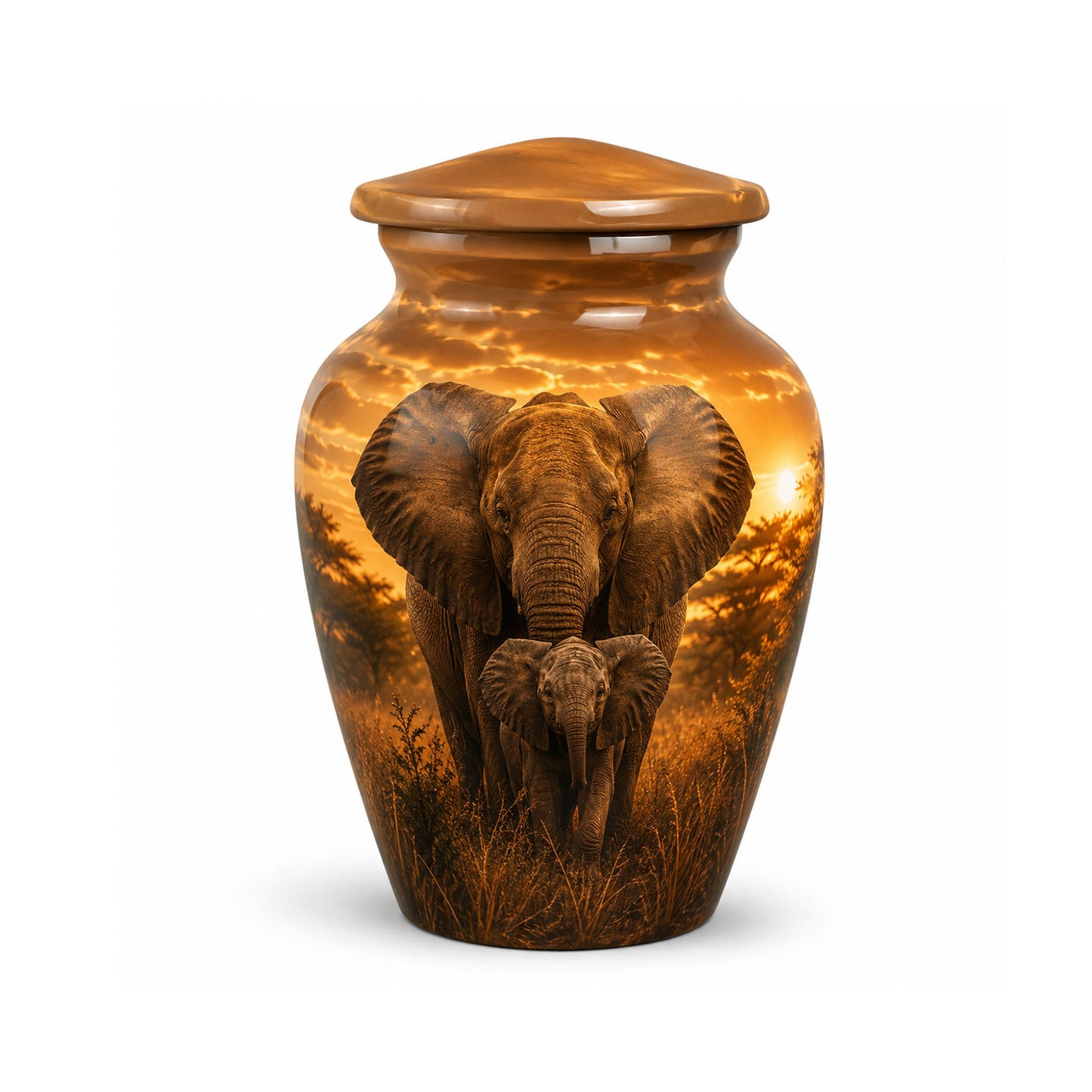 Baby Calf & Mother Elephant Cremation Urn For Ashes