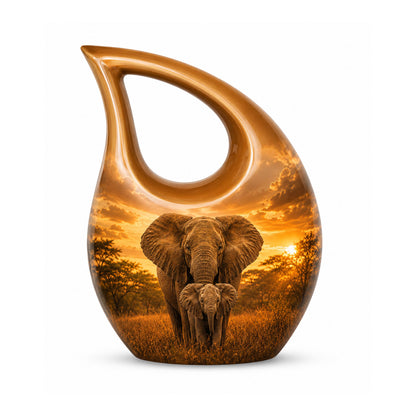 Baby Calf & Mother Elephant Cremation Urn For Ashes