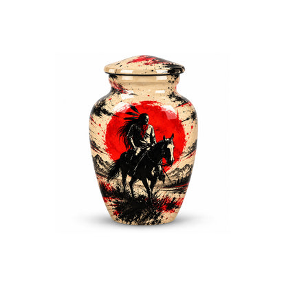 American Horseback Rider Red Sun Cremation Urn for Ashes