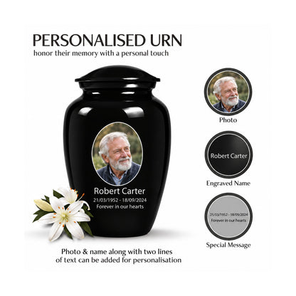 Custom Cremation Urn – Classic Black Urn for Human Ashes