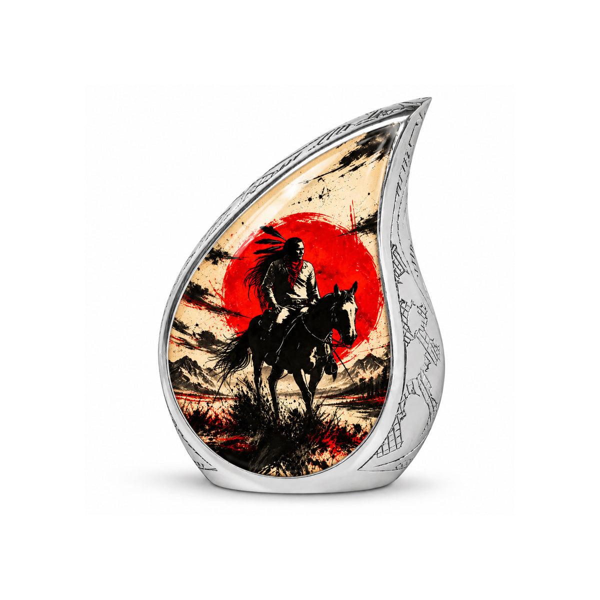 American Horseback Rider Red Sun Cremation Urn for Ashes