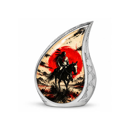 American Horseback Rider Red Sun Cremation Urn for Ashes