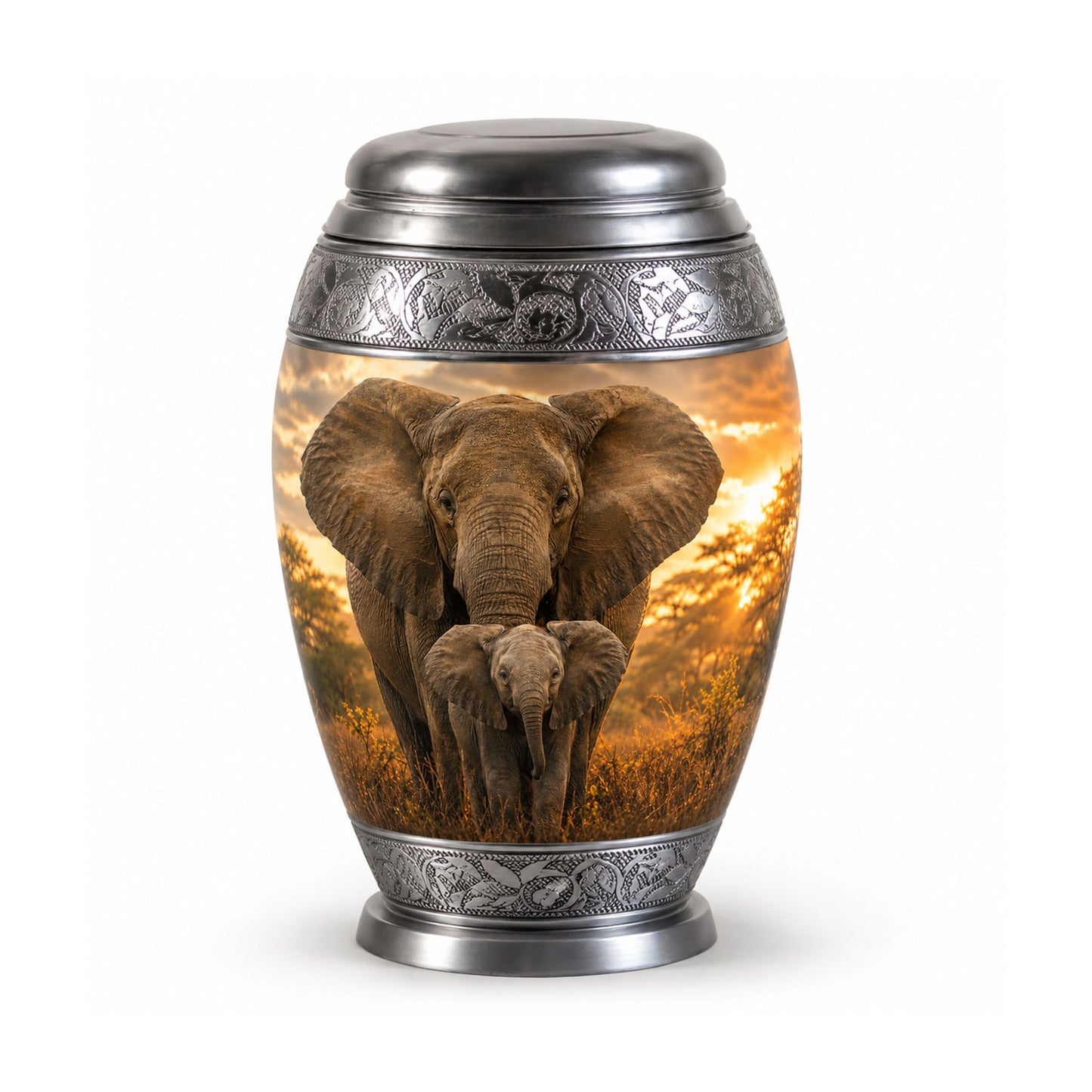 Baby Calf & Mother Elephant Cremation Urn For Ashes