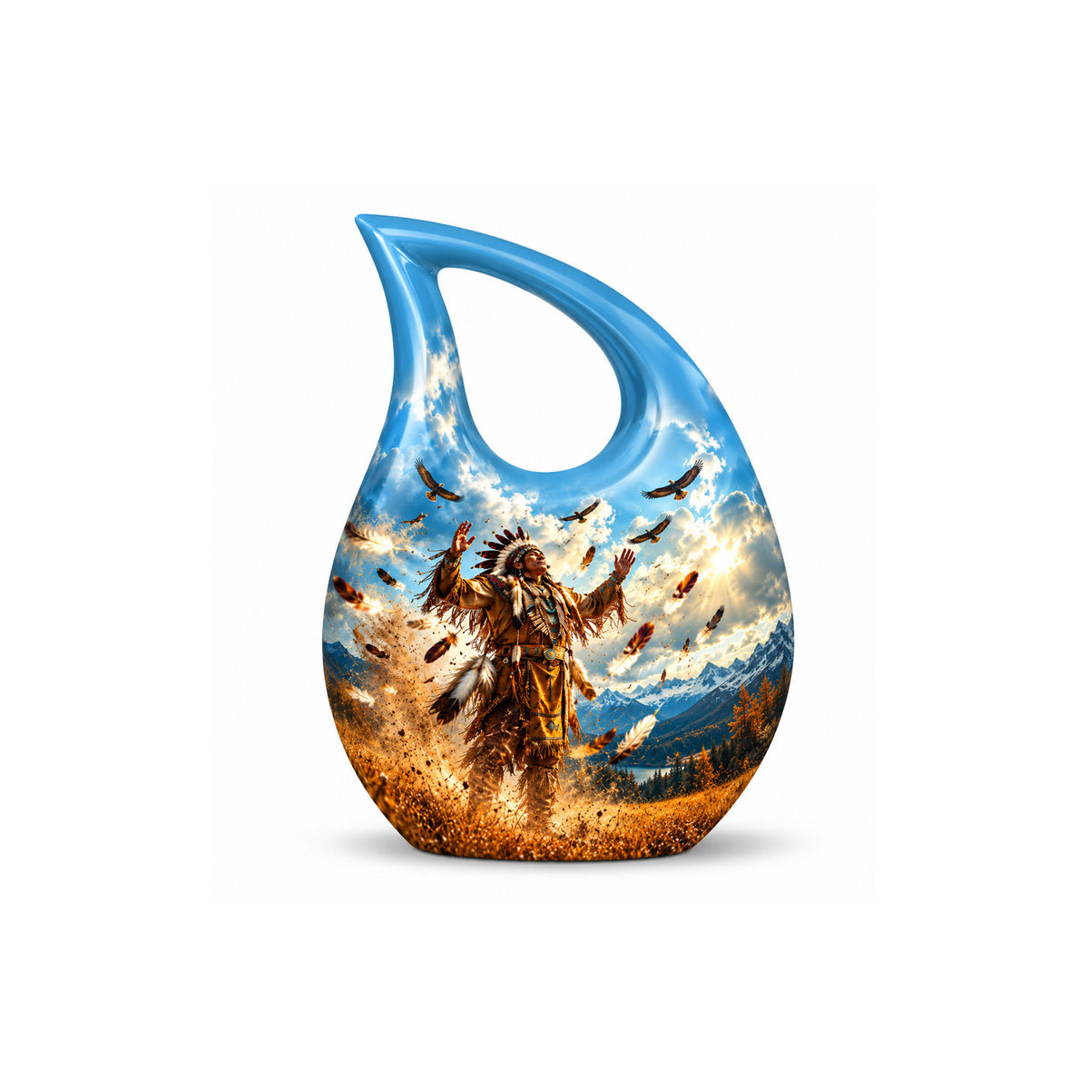 American Chief Eagle Feathers Cremation Urn for Ashes