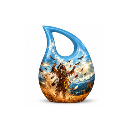 American Chief Eagle Feathers Cremation Urn for Ashes