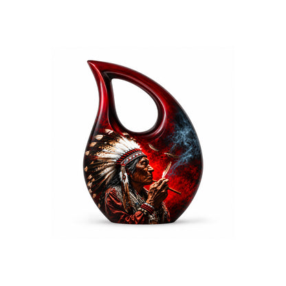 Native American Elder Feather Headdress Red Smoke Cremation Urn