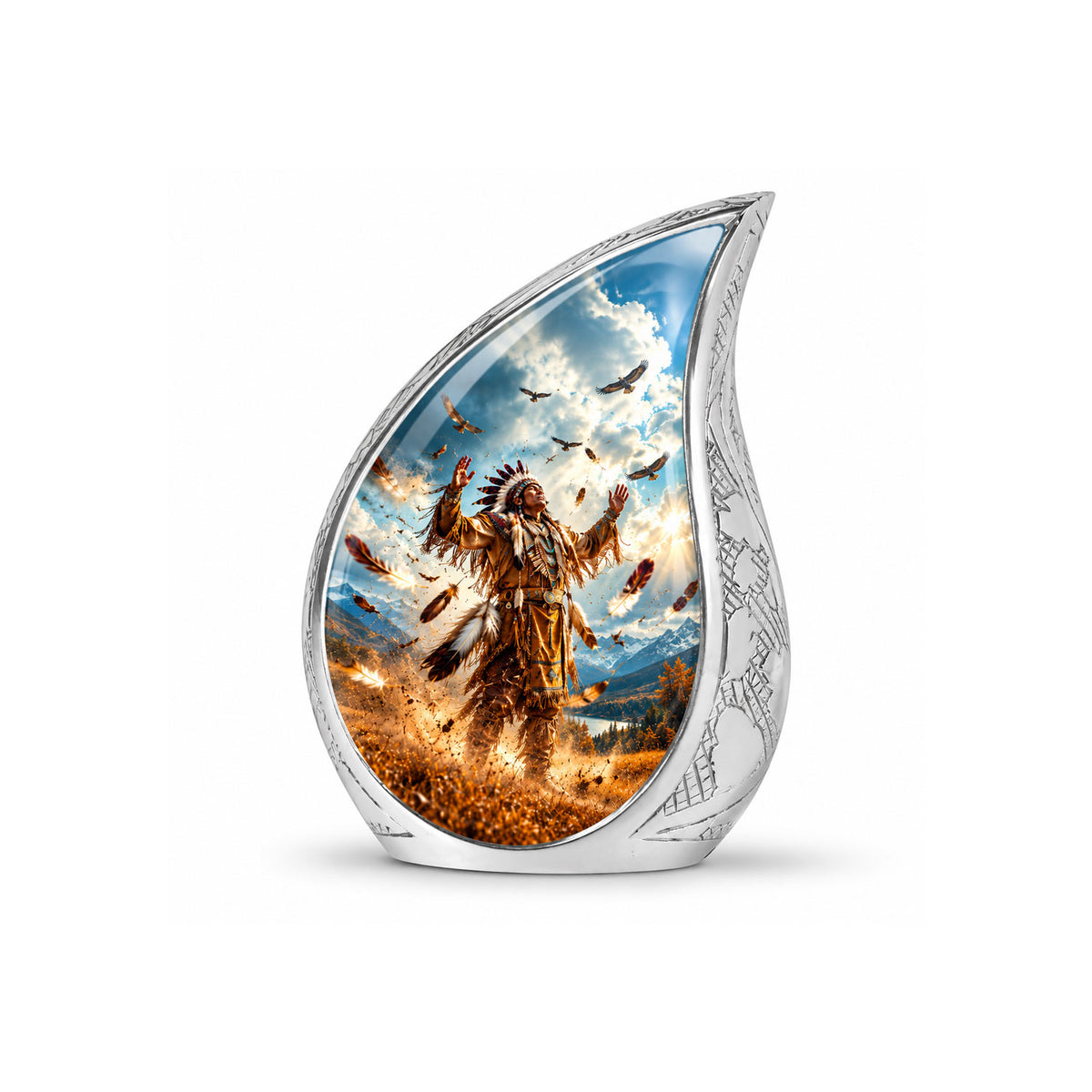 American Chief Eagle Feathers Cremation Urn for Ashes