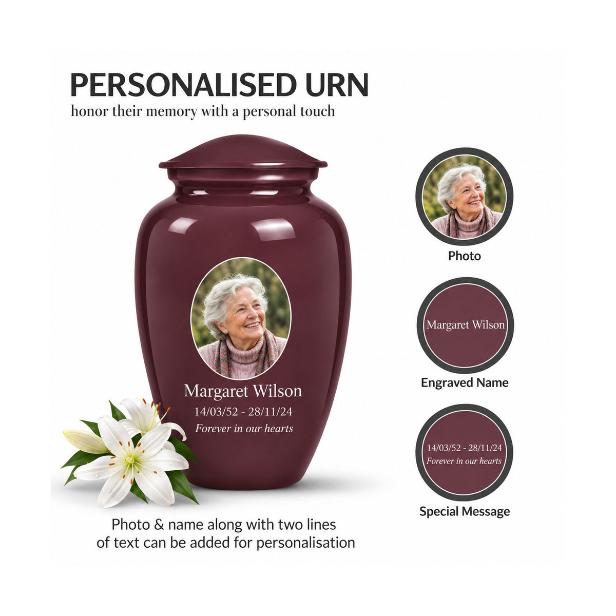 Custom Cremation Urn – Classic Burgundy Urn for Human Ashes