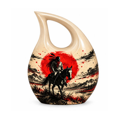 American Horseback Rider Red Sun Cremation Urn for Ashes
