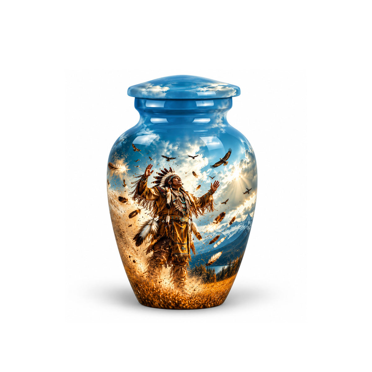 American Chief Eagle Feathers Cremation Urn for Ashes