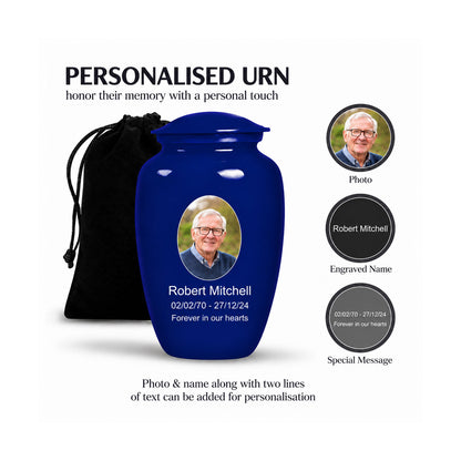 Custom Cremation Urn – Classic Dark Blue Memorial Urn for Ashes
